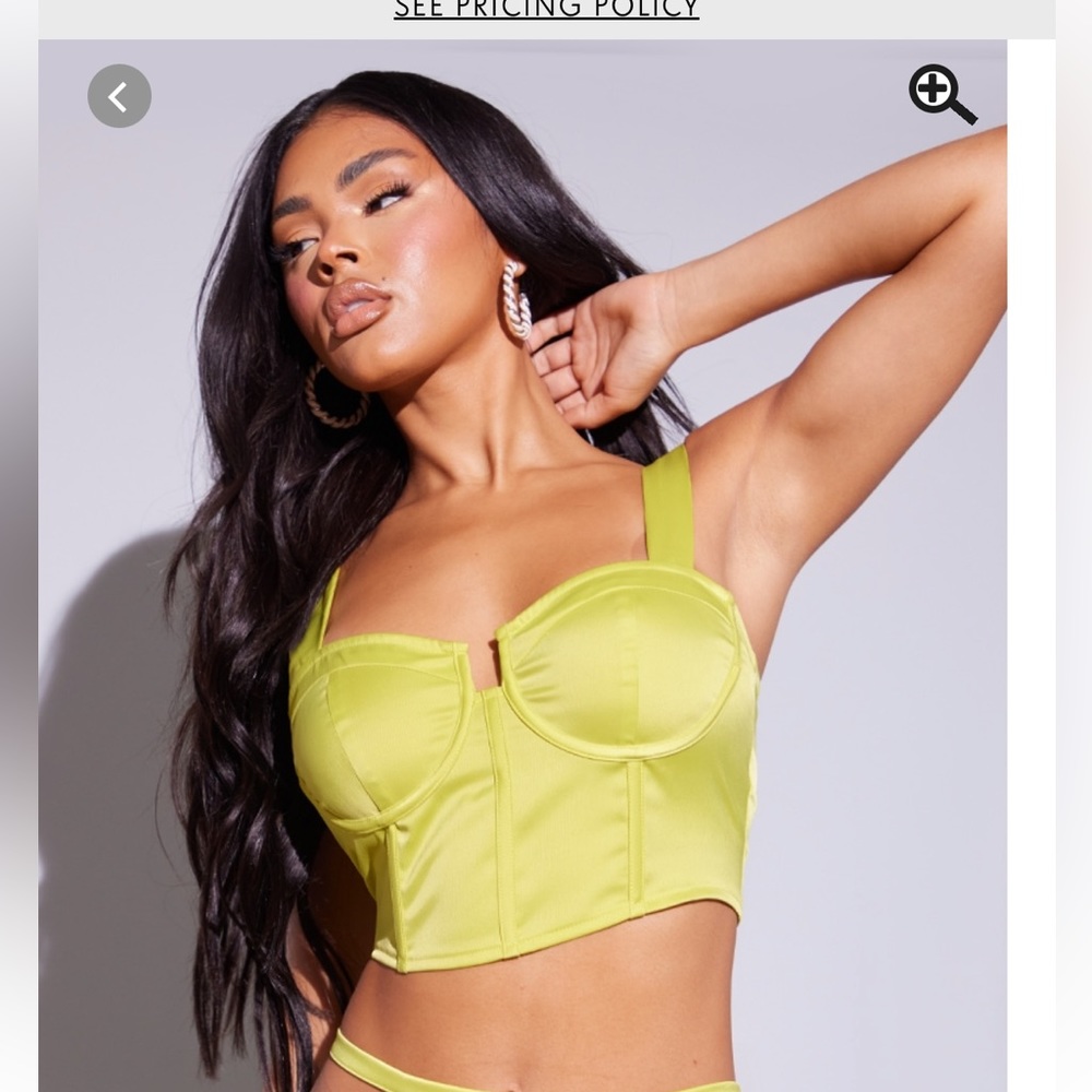 Chartreuse satin panelled cup detail corset